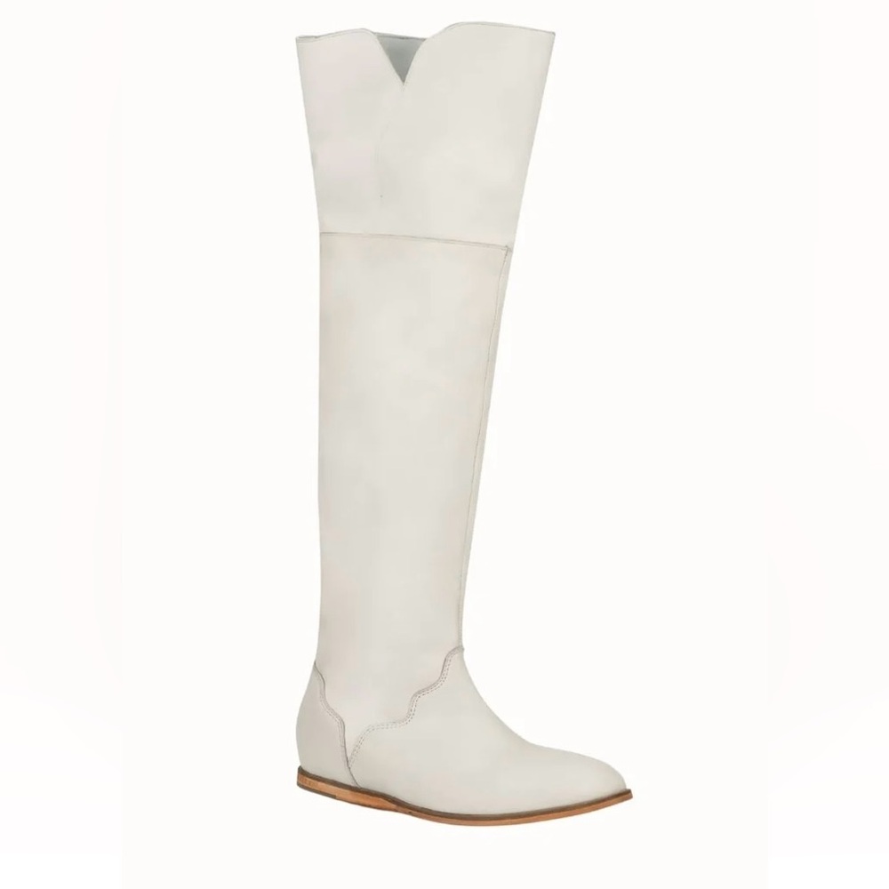 Genuine Leather Cream Over The Knee Women's Boots/ also can roll down! - Picture 2 of 16